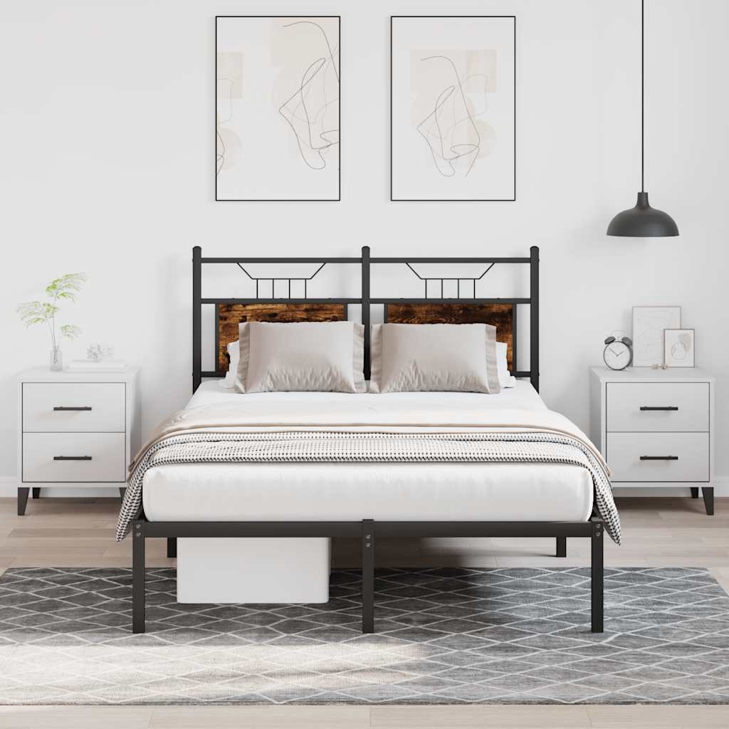 vidaXL Bed Frame without Mattress Engineered Wood Smoked Oak with Headboard