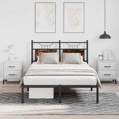 vidaXL Bed Frame without Mattress Engineered Wood Smoked Oak with Headboard