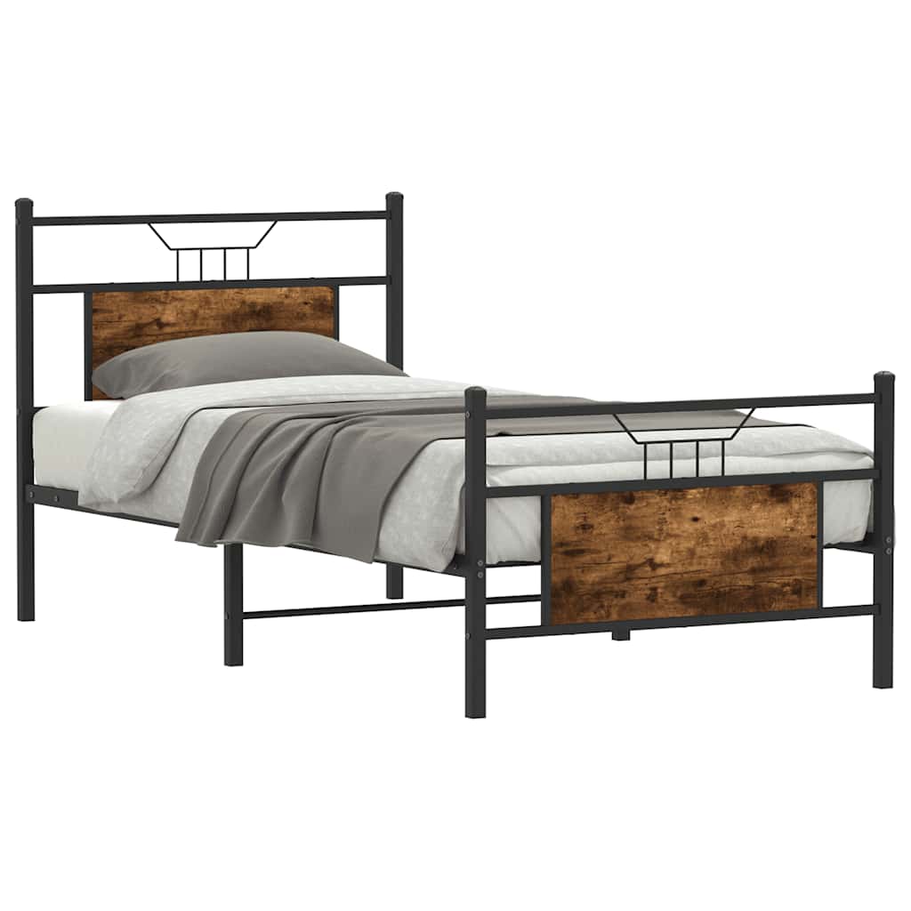 vidaXL Bed Frame without Mattress Smoked Oak 75x190 cm Small Single Engineered Wood 3