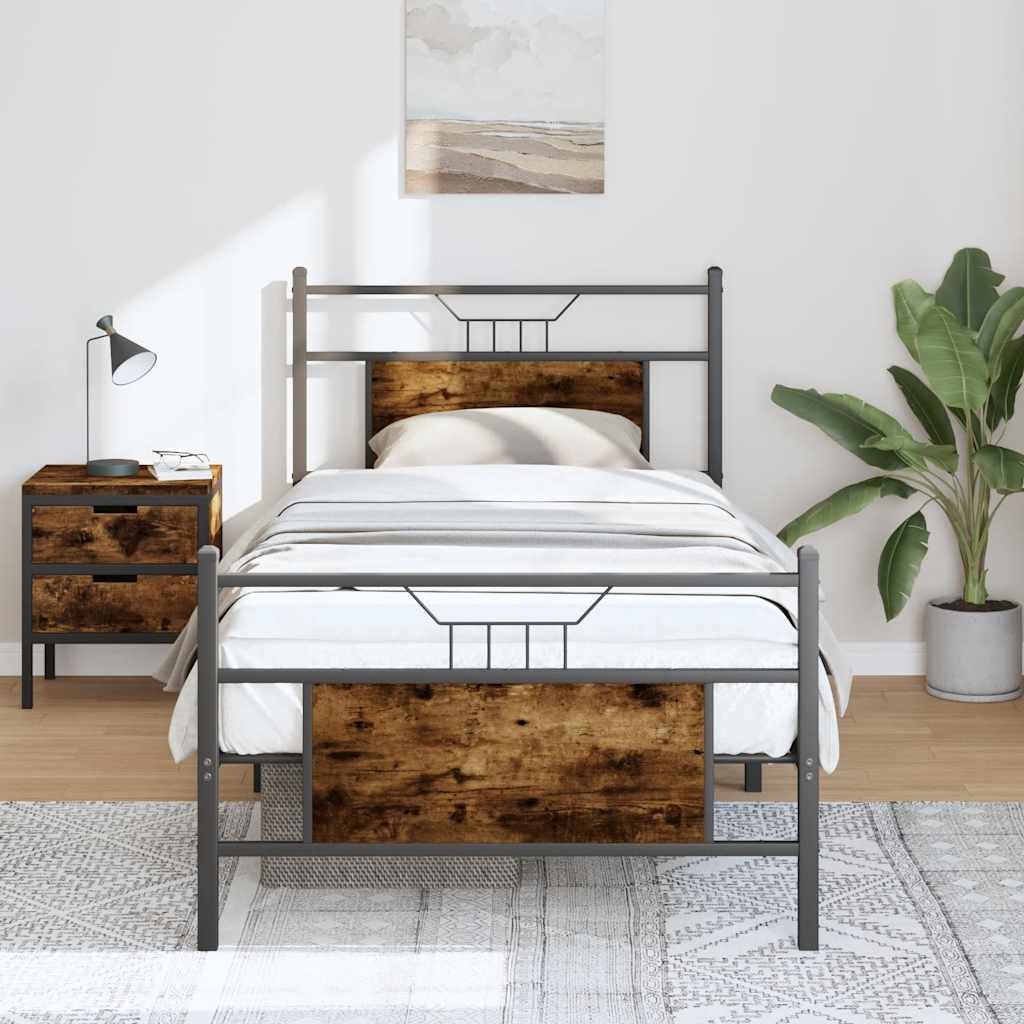 vidaXL Bed Frame without Mattress Smoked Oak 75x190 cm Small Single Engineered Wood 1