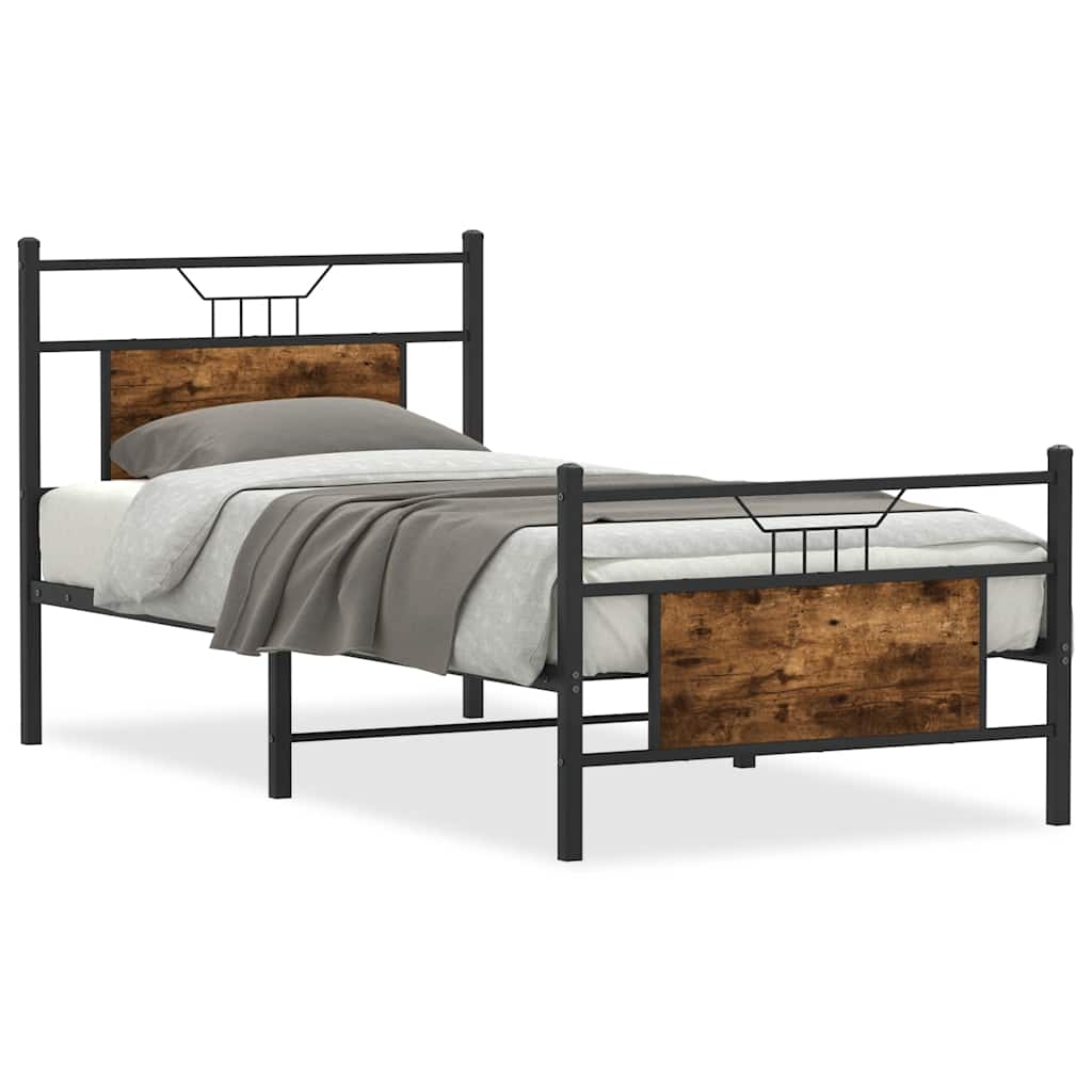 vidaXL Bed Frame without Mattress Smoked Oak 90x190 cm Single Engineered Wood 2