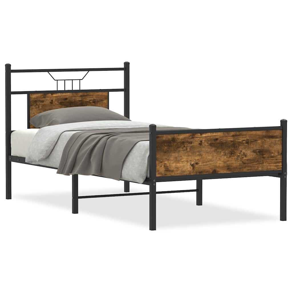 vidaXL Bed Frame without Mattress Smoked Oak 75x190 cm Small Single Engineered Wood 2