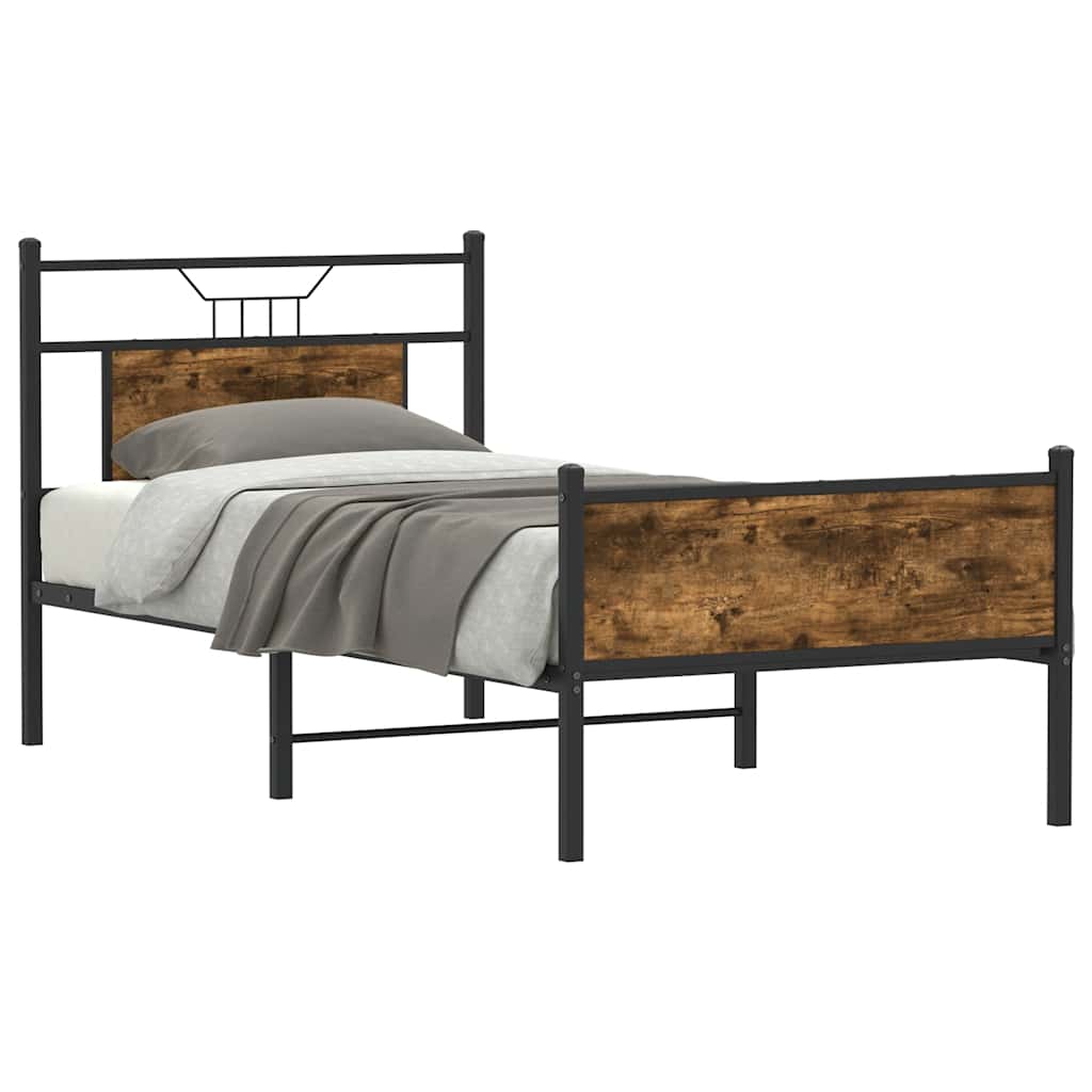 vidaXL Bed Frame without Mattress Smoked Oak 75x190 cm Small Single Engineered Wood 1
