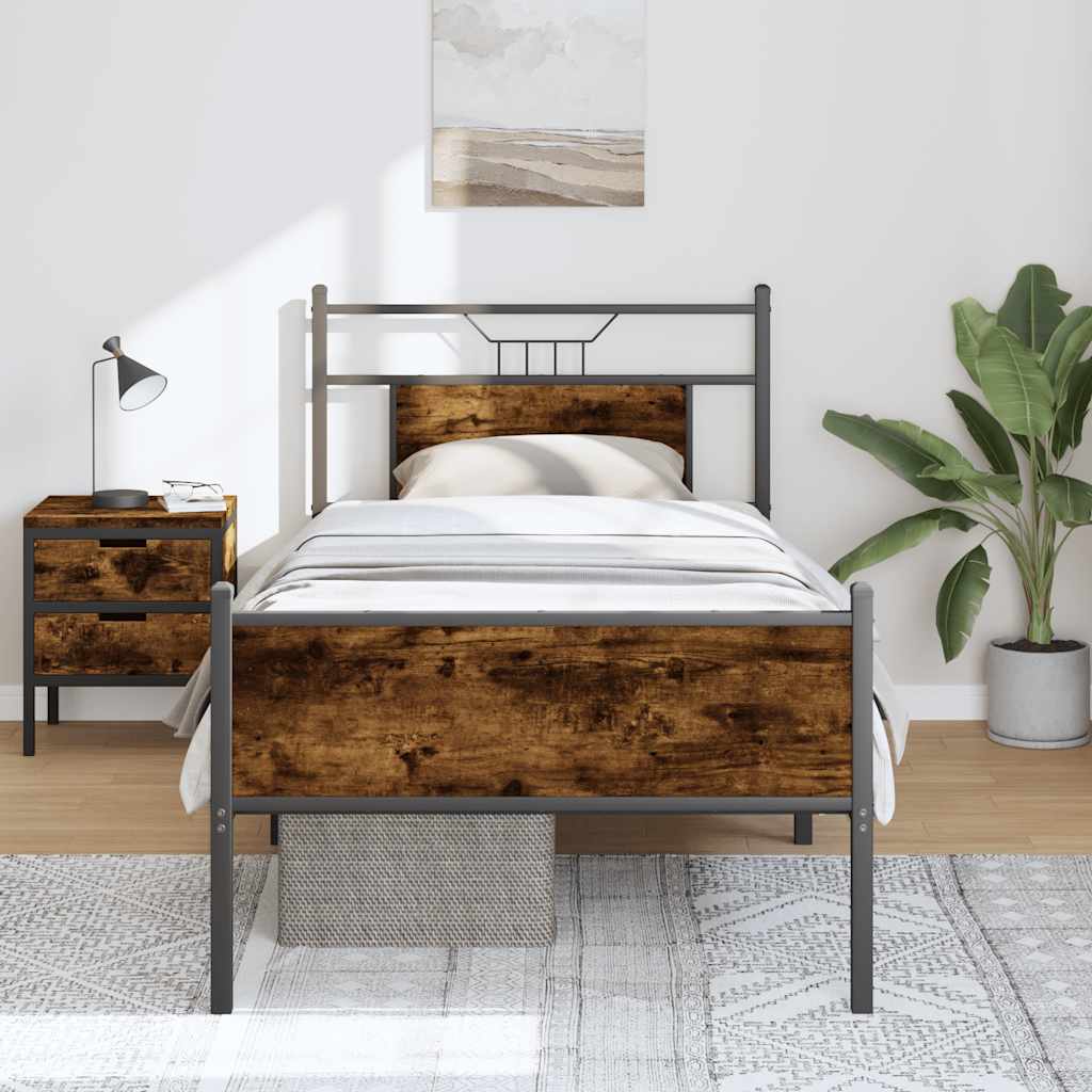Bed Frame without Mattress Engineered Wood Smoked oak With headboard & high footboard 80 cm 200 cm