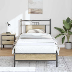 vidaXL Bed Frame without Mattress Engineered Wood Sonoma Oak with Headboard & Low Footboard