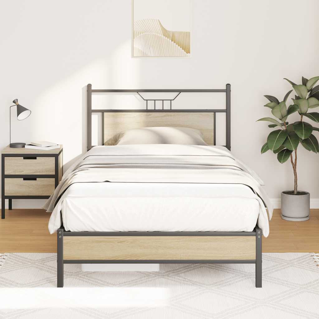 Bed Frame without Mattress Engineered Wood Sonoma oak With headboard & low footboard 100 cm