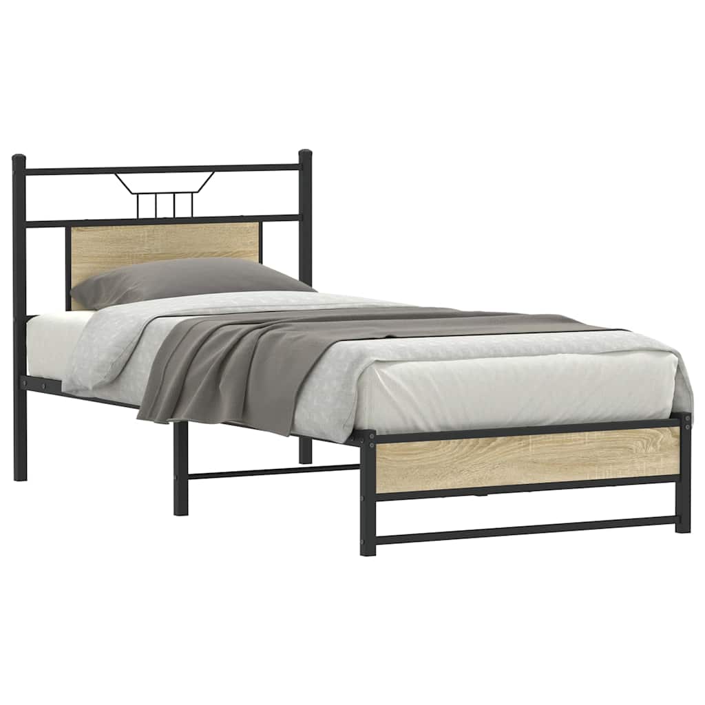 Bed Frame without Mattress Engineered Wood Sonoma oak With headboard & dual low footboard 90 cm 190 cm