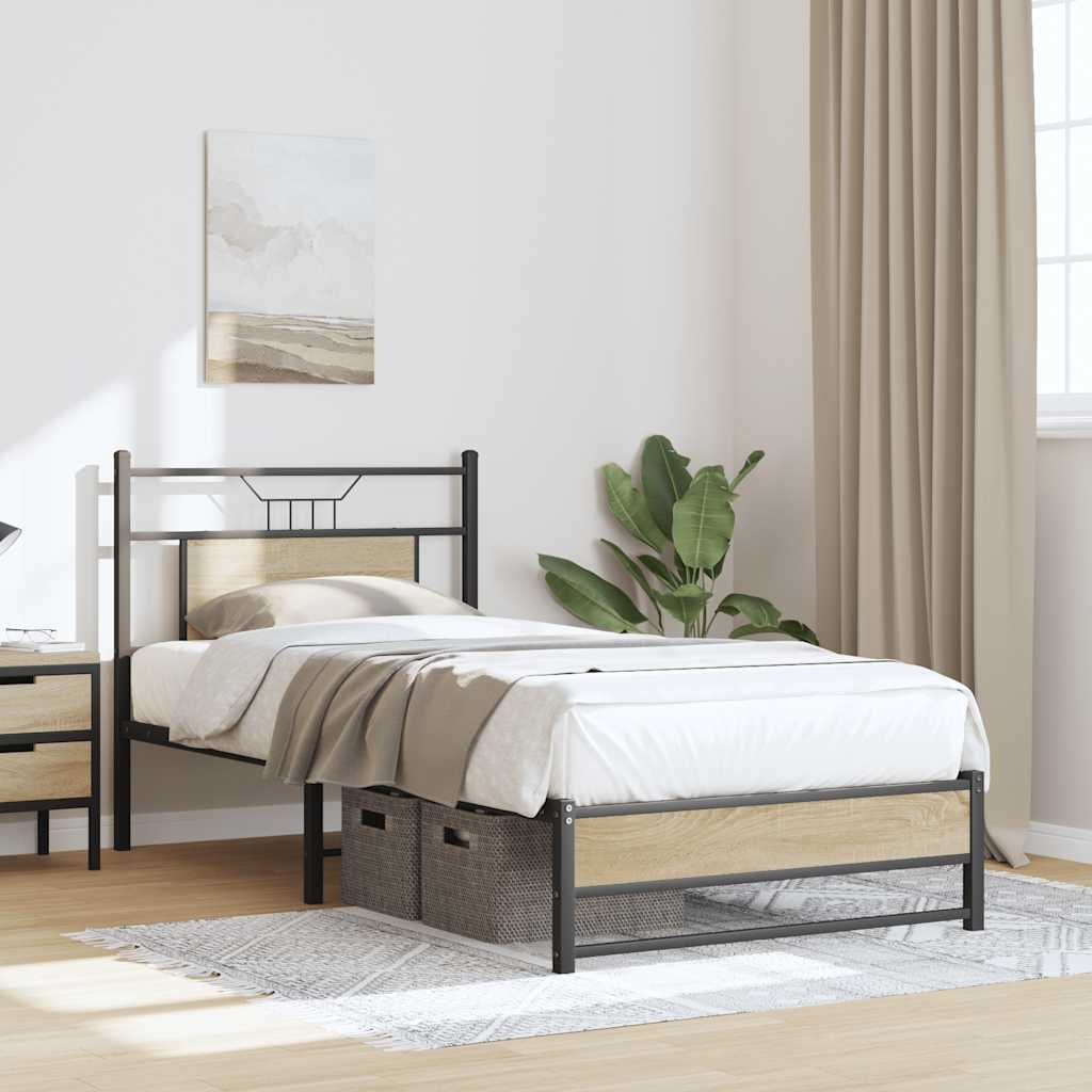 vidaXL Bed Frame without Mattress Sonoma Oak 90x190 cm Single Engineered Wood 5