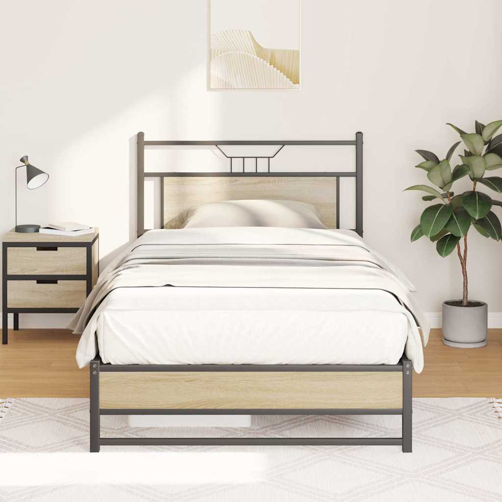 Bed Frame without Mattress Engineered Wood Sonoma oak With headboard & dual low footboard 100 cm 200 cm