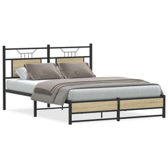vidaXL Bed Frame without Mattress Engineered Wood Sonoma Oak with Headboard & Dual Low Footboard
