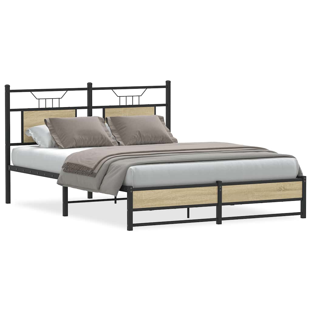 vidaXL Bed Frame without Mattress Engineered Wood Sonoma Oak with Headboard & Dual Low Footboard