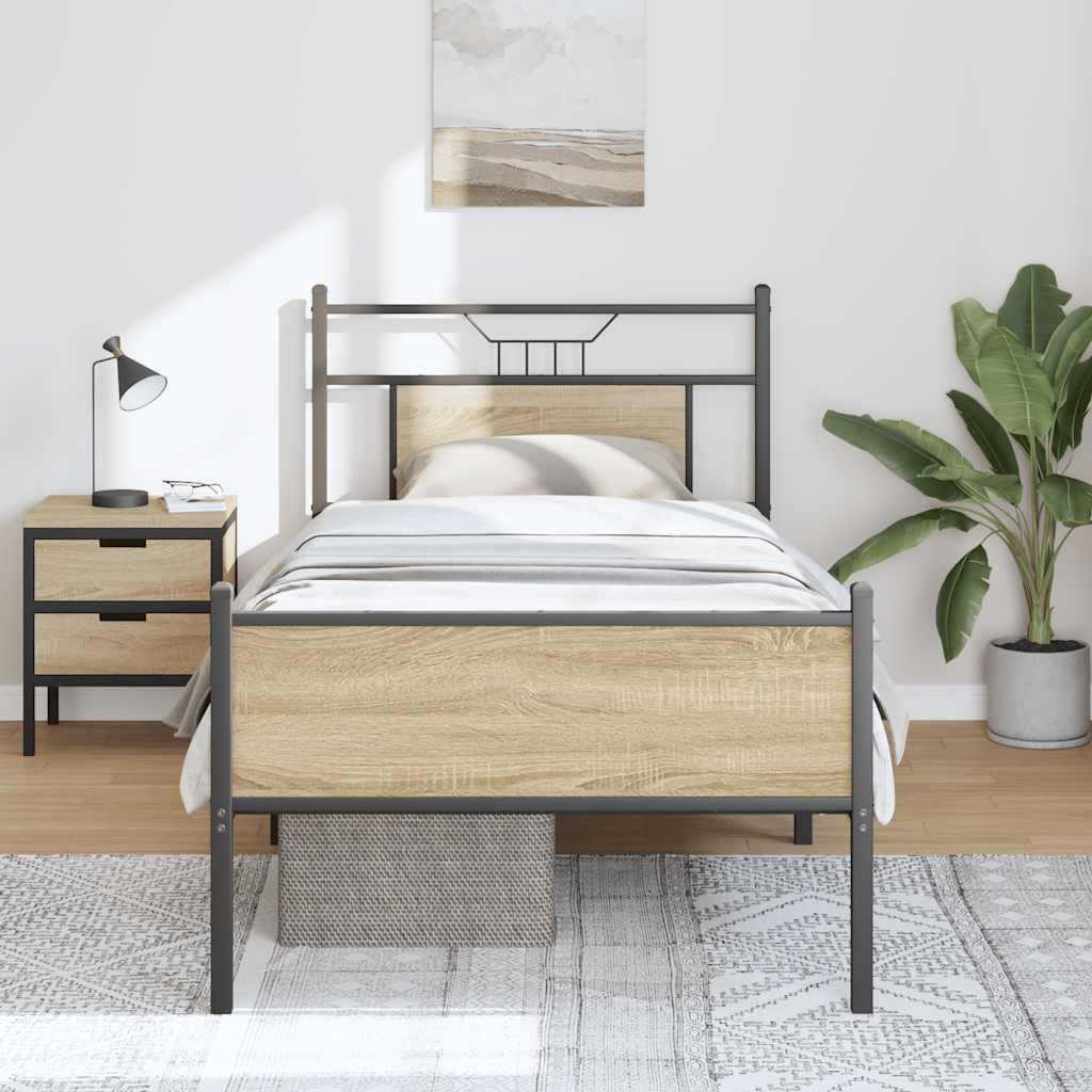 vidaXL Bed Frame without Mattress Sonoma Oak 75x190 cm Small Single Engineered Wood 4