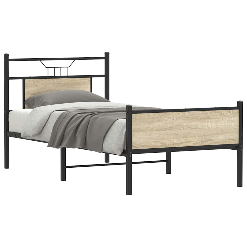 vidaXL Bed Frame without Mattress Sonoma Oak 75x190 cm Small Single Engineered Wood 1