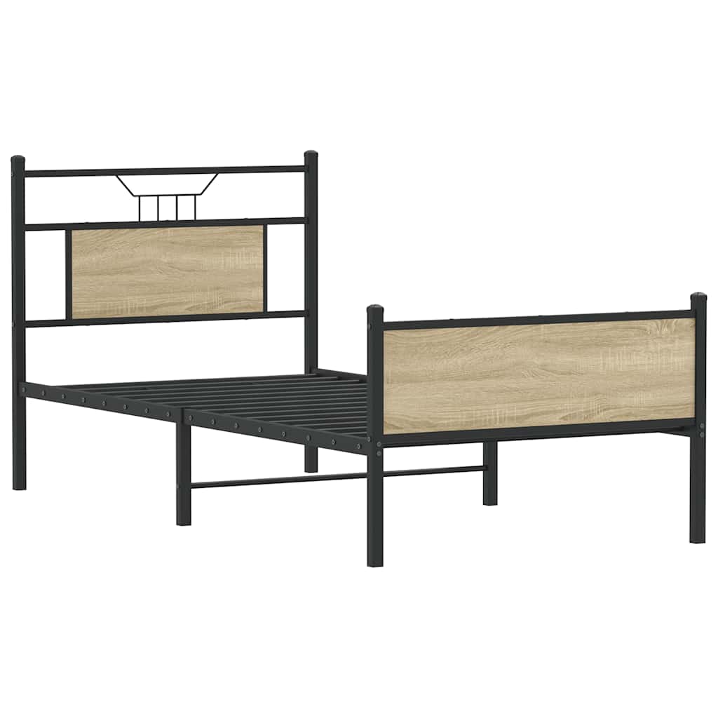 vidaXL Bed Frame without Mattress Sonoma Oak 90x190 cm Single Engineered Wood 3