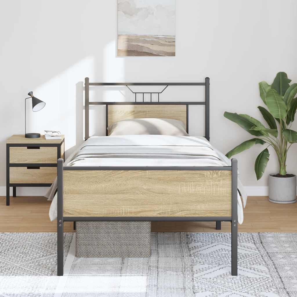 vidaXL Bed Frame without Mattress Sonoma Oak 90x190 cm Single Engineered Wood 4