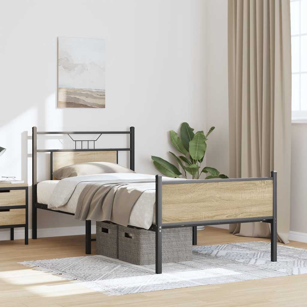 vidaXL Bed Frame without Mattress Sonoma Oak 90x190 cm Single Engineered Wood 5