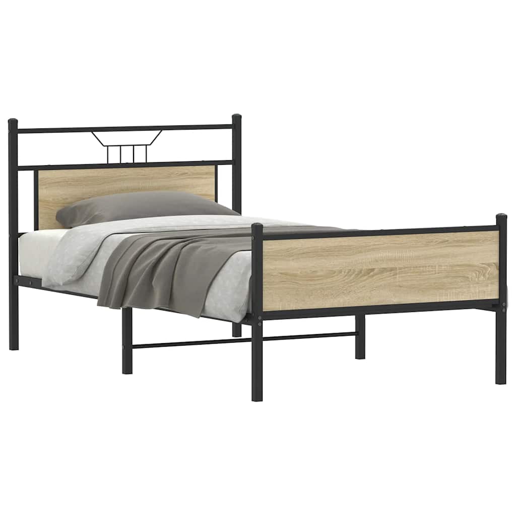 vidaXL Bed Frame without Mattress Engineered Wood Sonoma Oak with Headboard & High Footboard