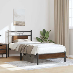 Bed Frame without Mattress Engineered Wood Brown oak With headboard & low footboard 90 cm