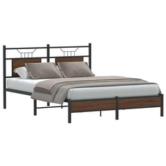 vidaXL Bed Frame without Mattress Engineered Wood Brown Oak with Headboard & Low Footboard