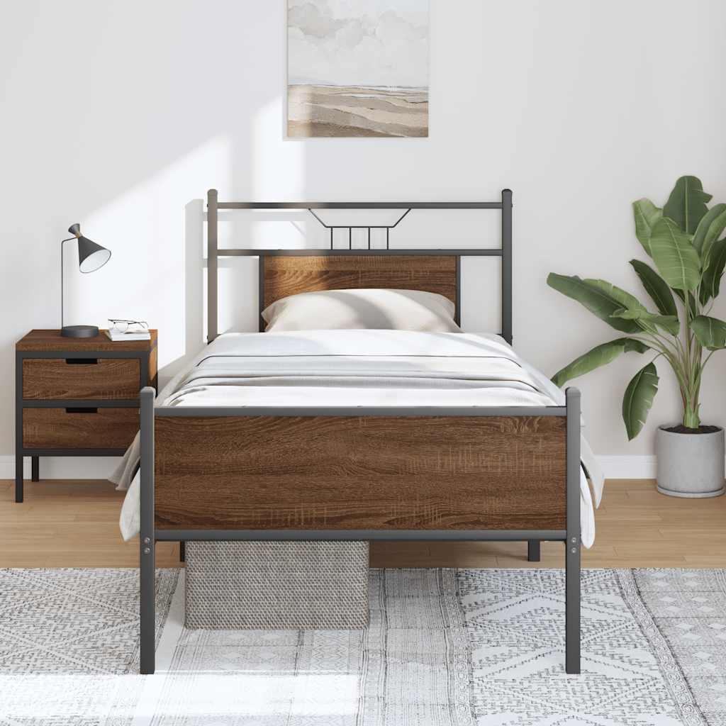 vidaXL Bed Frame without Mattress Brown Oak 90x190 cm Single Engineered Wood 4