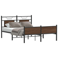 vidaXL Bed Frame without Mattress Engineered Wood Brown Oak with Headboard & High Footboard