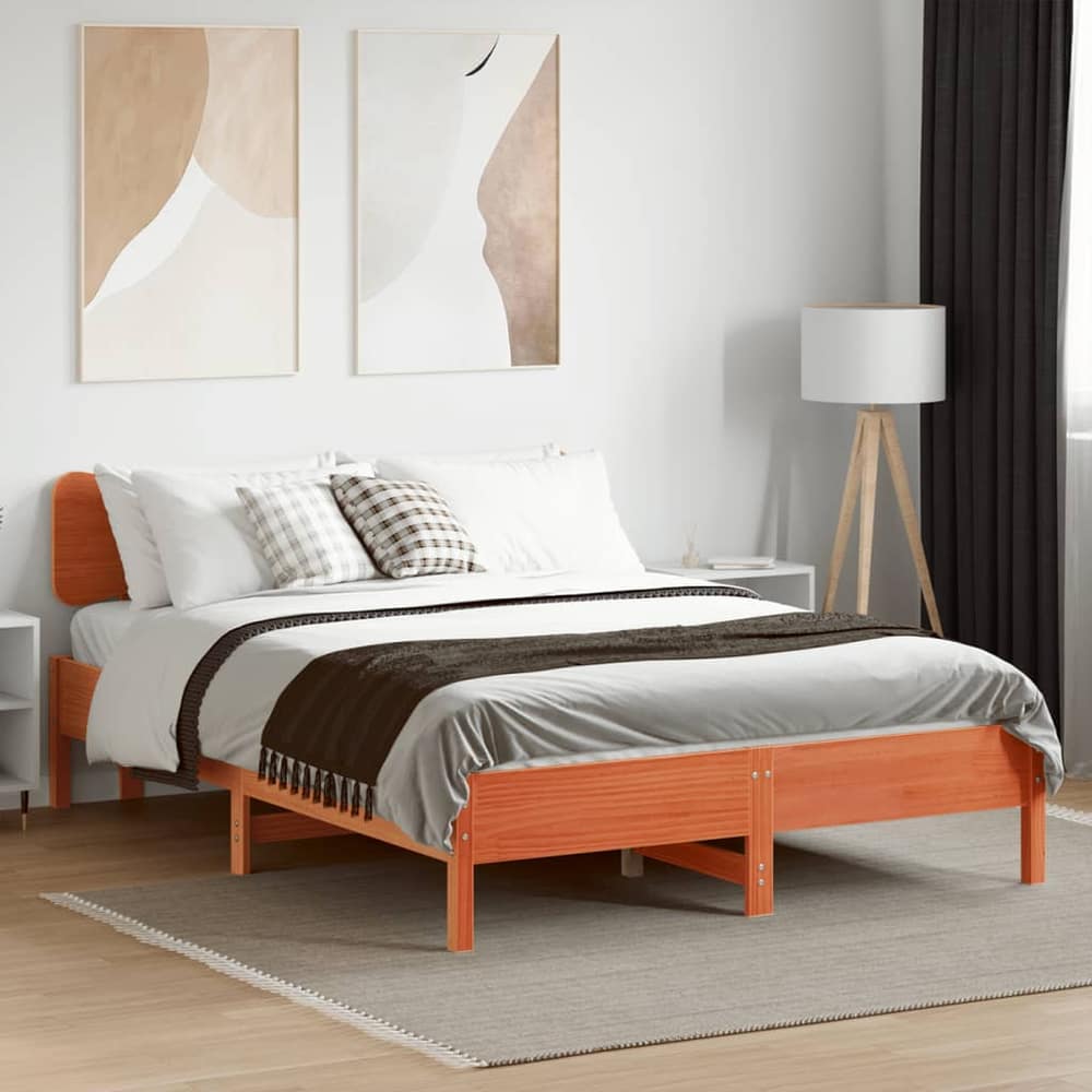 Bed Frame without Mattress Solid Wood Pine Length 190 cm Wax brown 120 cm