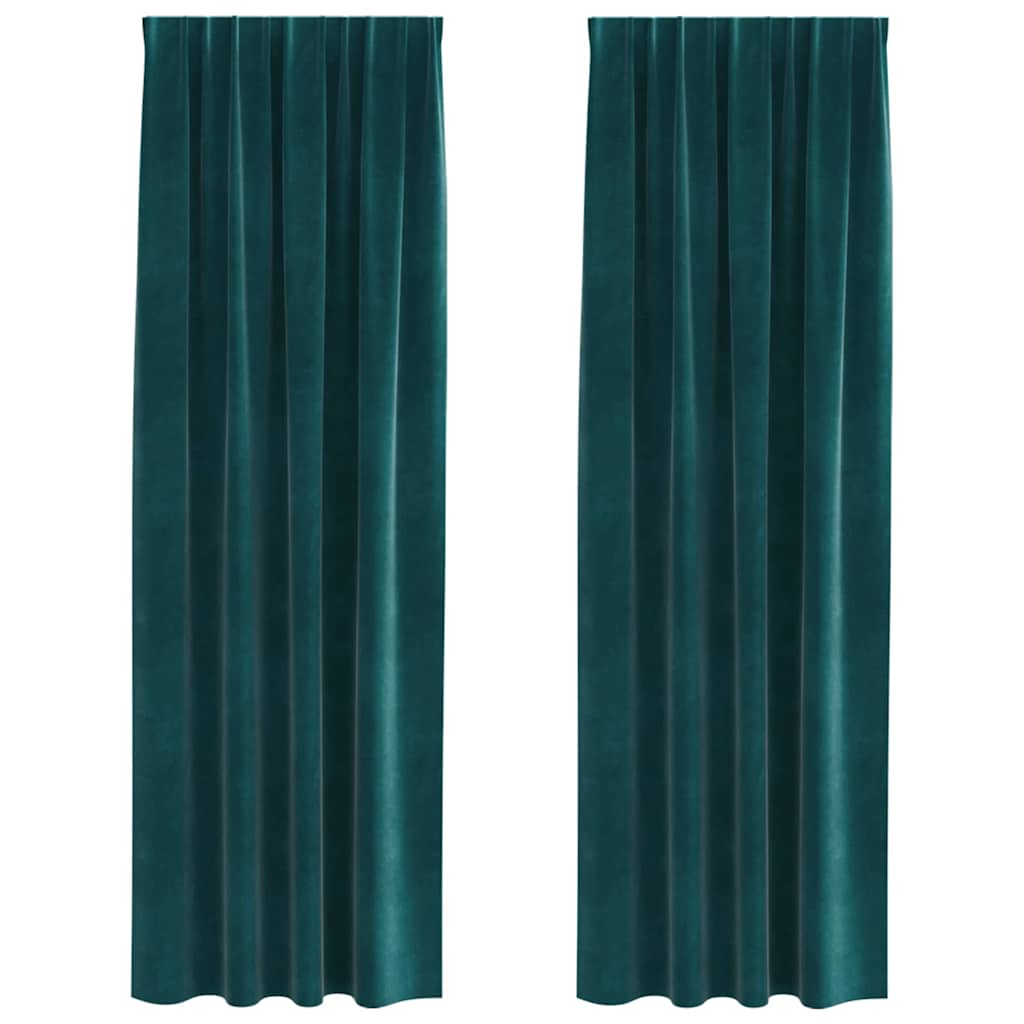 vidaXL Curtains 2 pcs Dark Green 140 x 225 cm Velvet 2