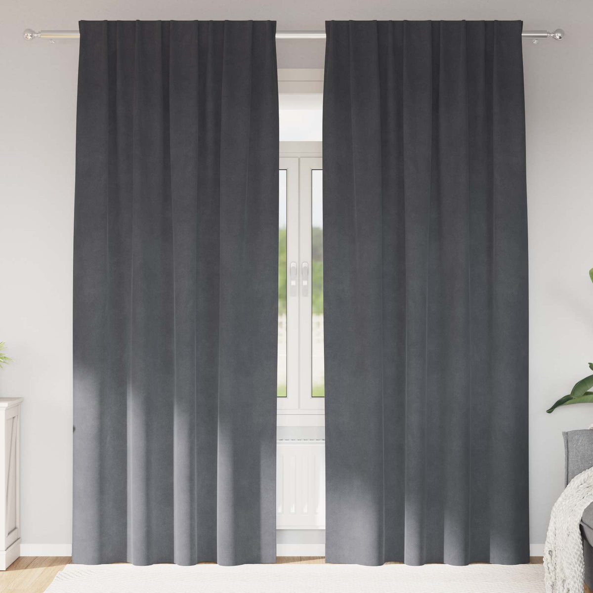 Curtains 2 pcs Velvet with sewn-in tape 140 x 260 cm Super light grey