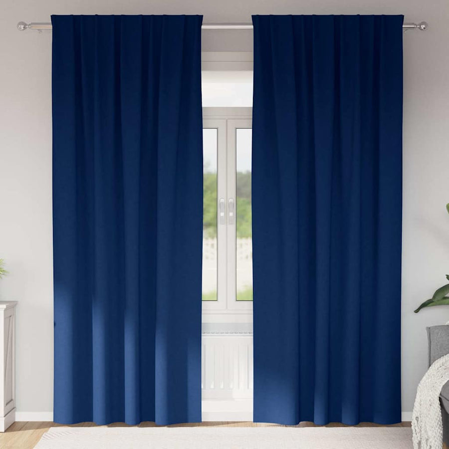 Blackout Curtains with Rings 2 pcs Dark Blue