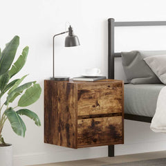 Wall-mounted Bedside Cabinet in Smoked Oak