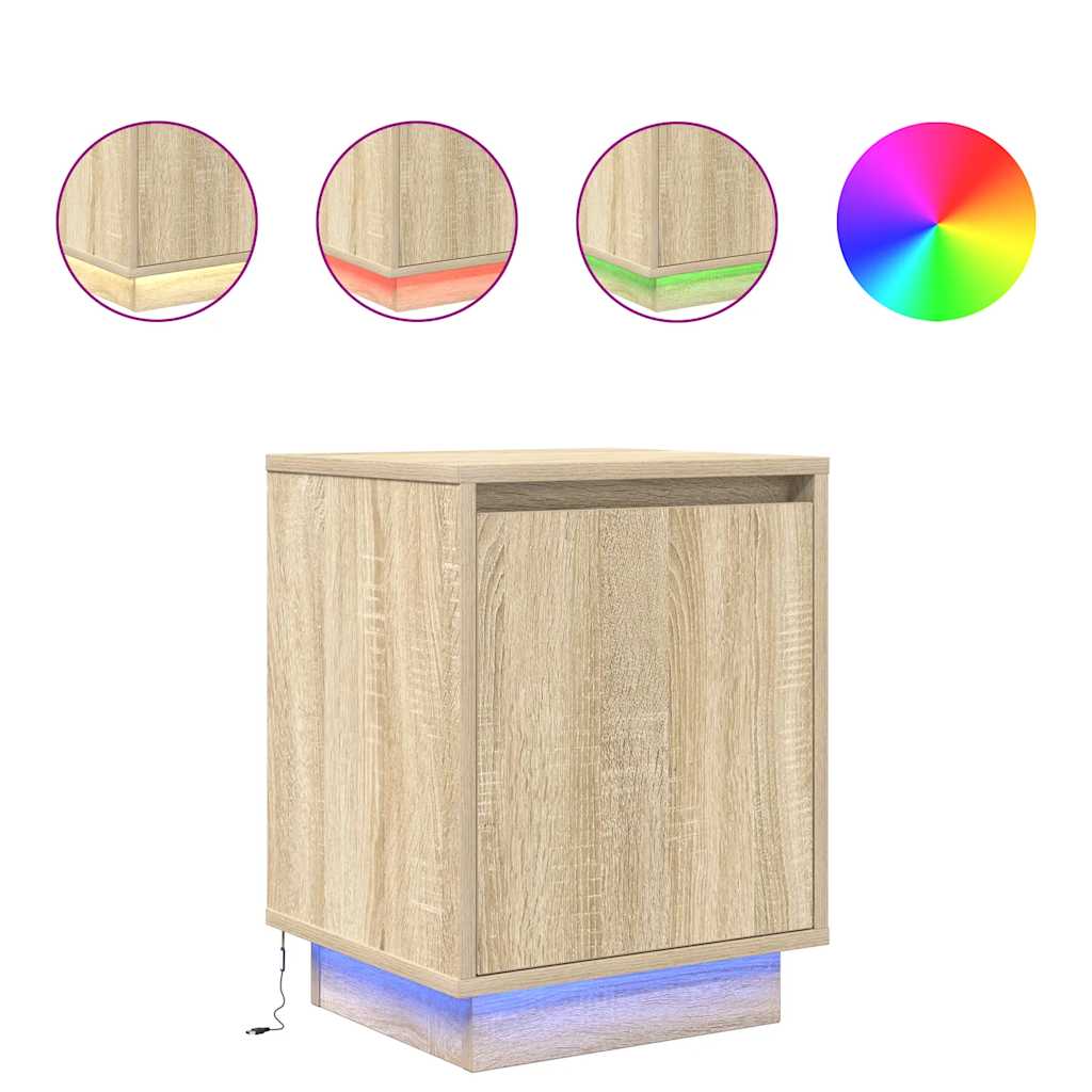 vidaXL Bedside Cabinets with LED Lights 2 pcs Sonoma Oak 38x34x50 cm 2