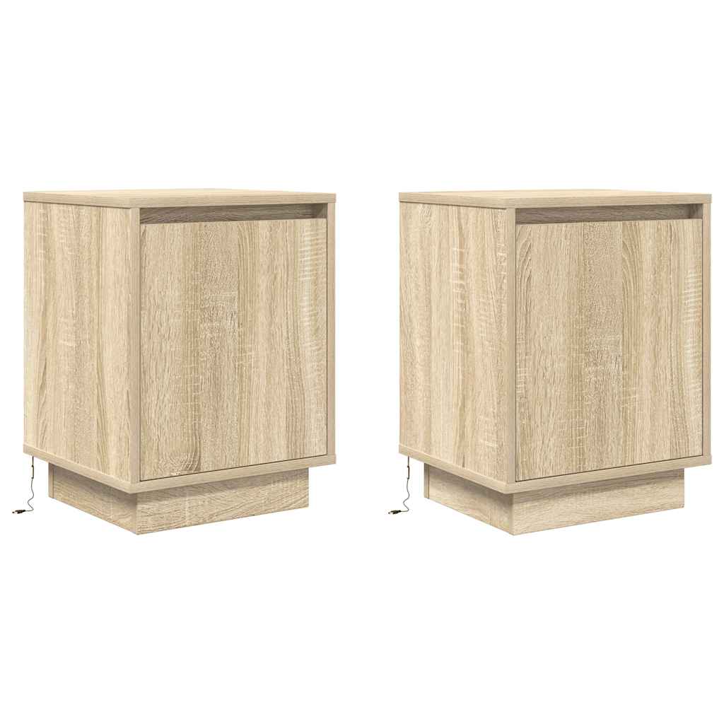 vidaXL Bedside Cabinets with LED Lights 2 pcs Sonoma Oak 38x34x50 cm 3