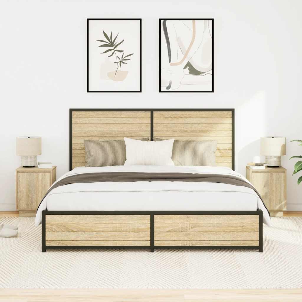 vidaXL Bedside Cabinets with LED Lights 2 pcs Sonoma Oak 38x34x50 cm 5