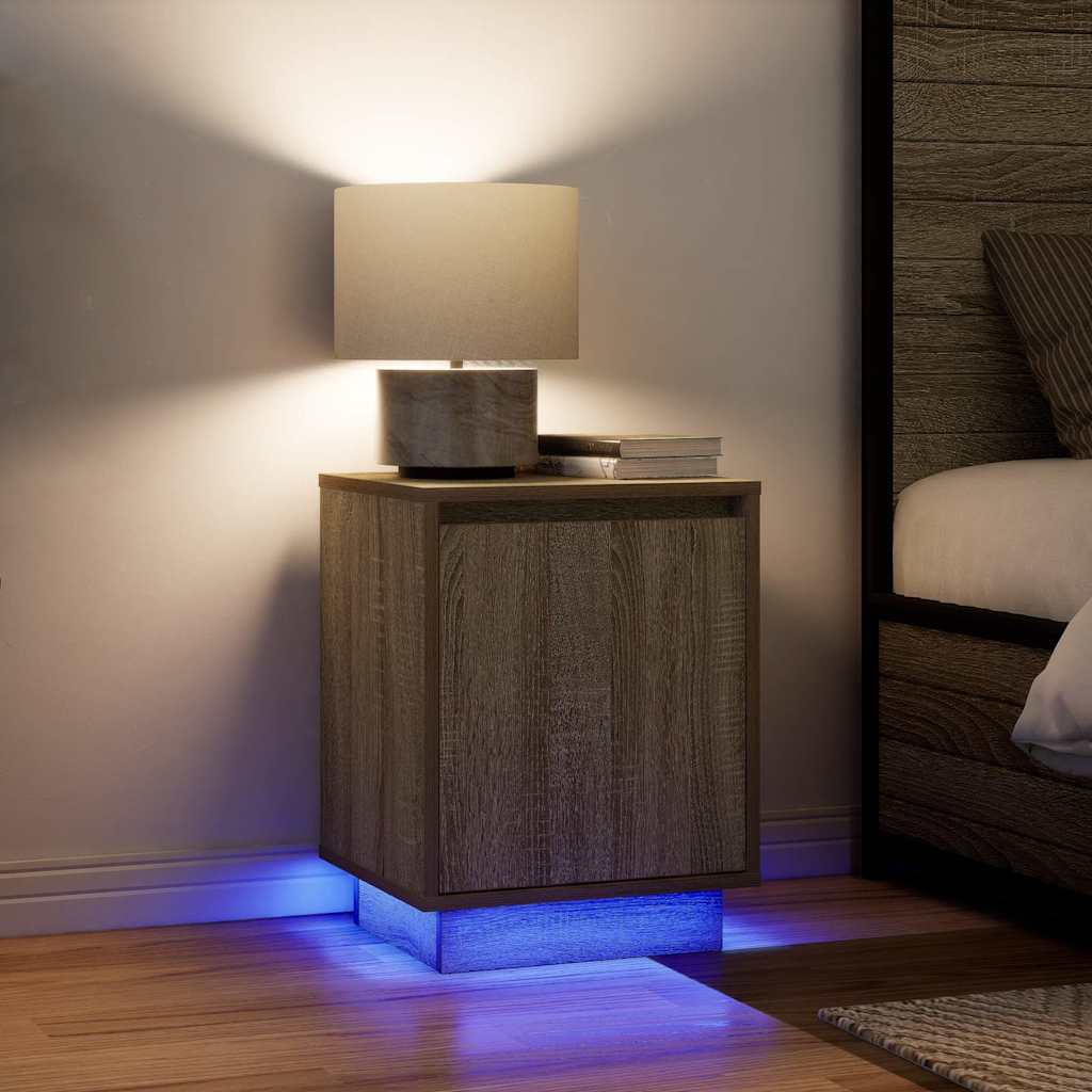 vidaXL Bedside Cabinets with LED Lights 2 pcs Sonoma Oak 38x34x50 cm 1