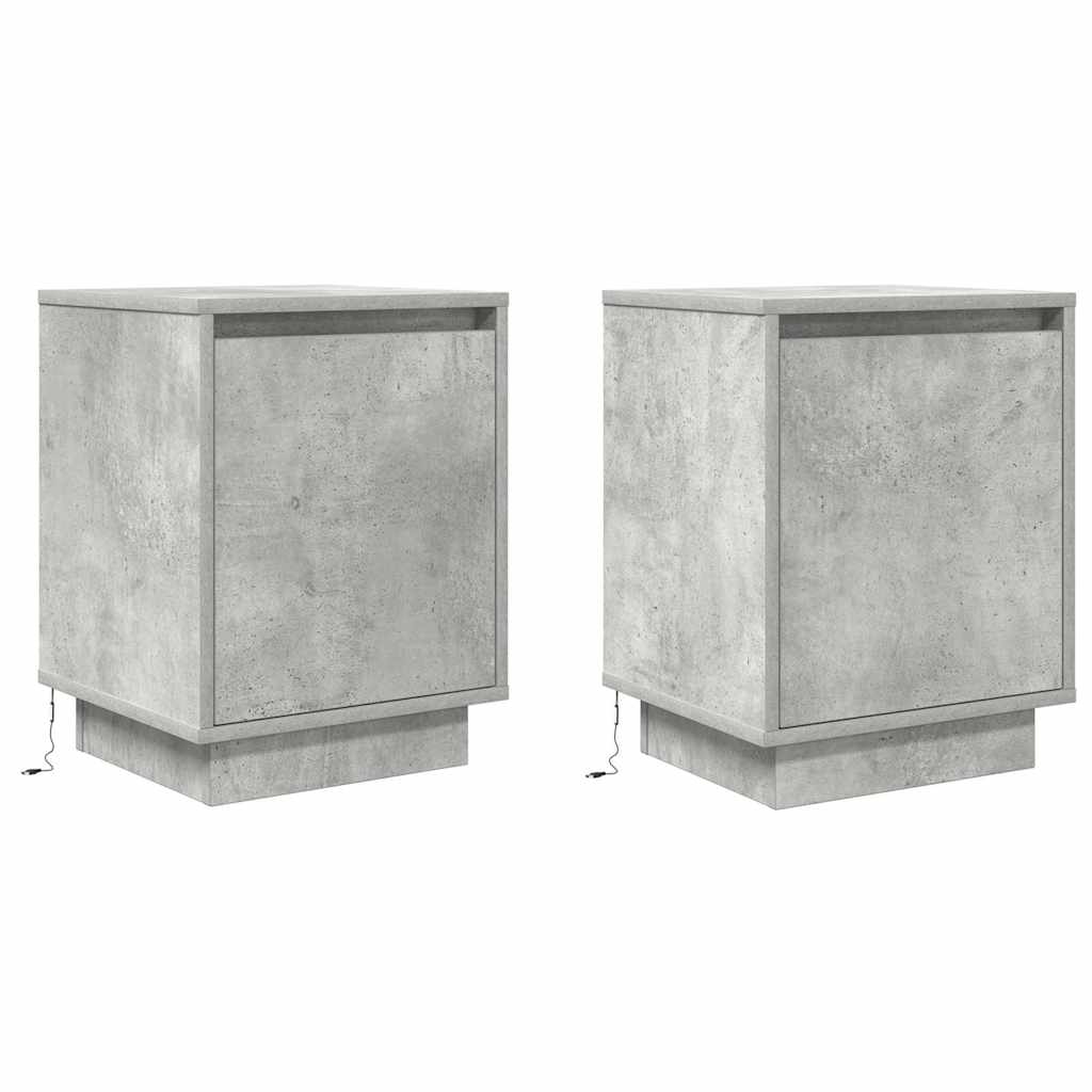 vidaXL Bedside Cabinets with LED Lights 2 pcs Concrete Grey 38x34x50 cm 3