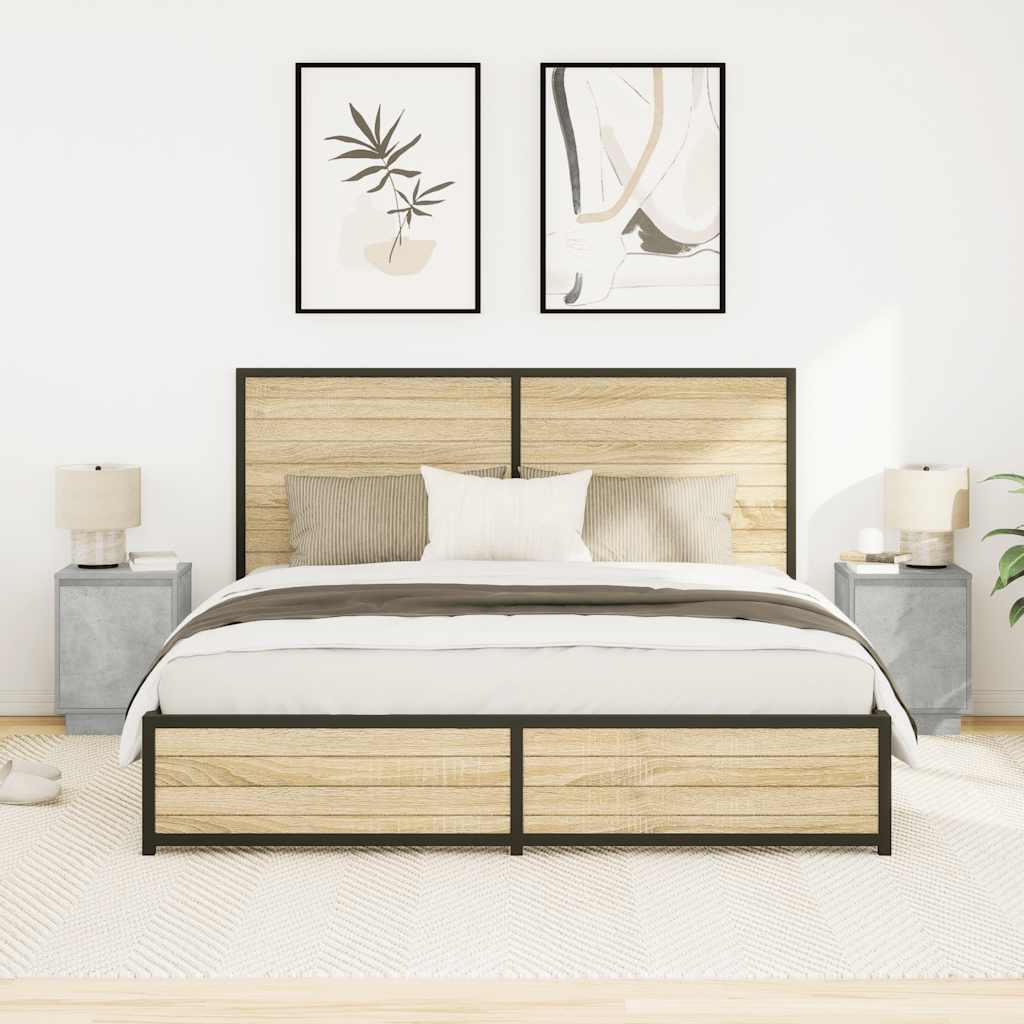 vidaXL Bedside Cabinets with LED Lights 2 pcs Concrete Grey 38x34x50 cm 4