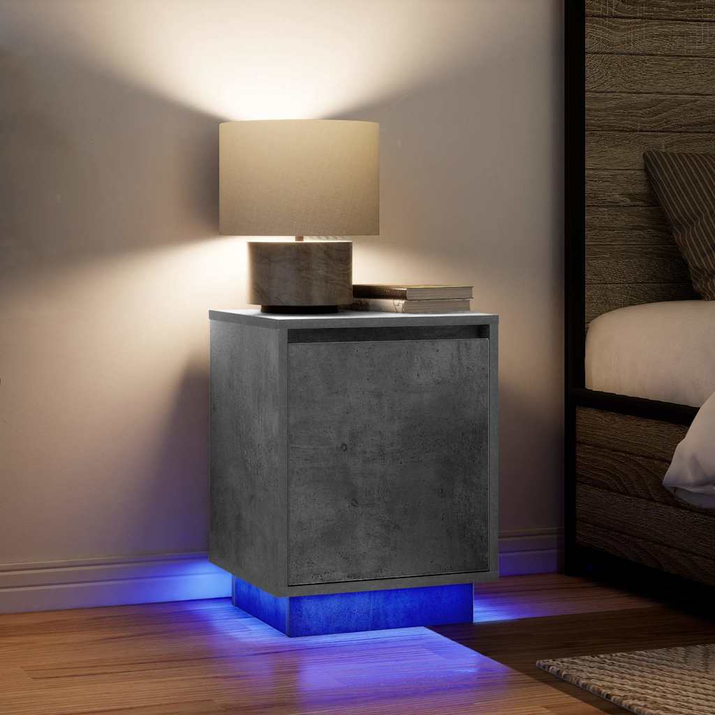vidaXL Bedside Cabinets with LED Lights 2 pcs Concrete Grey 38x34x50 cm 1