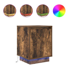 vidaXL Bedside Cabinet with LED Lights Smoked Oak 38x34x50 cm 2