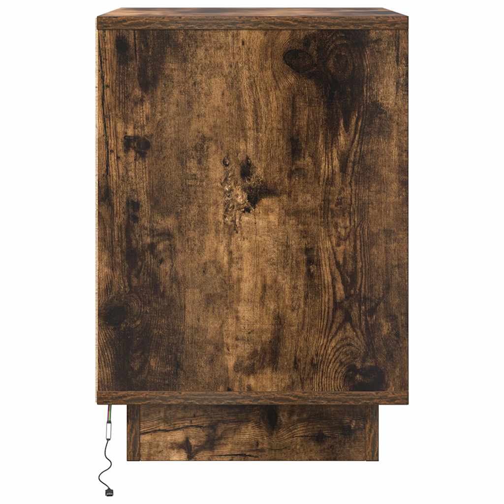 vidaXL Bedside Cabinet with LED Lights Smoked Oak 38x34x50 cm 5