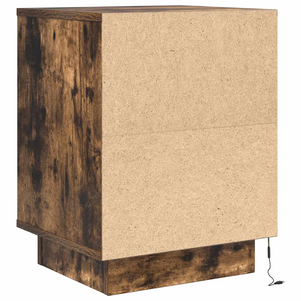 vidaXL Bedside Cabinet with LED Lights Smoked Oak 38x34x50 cm 6