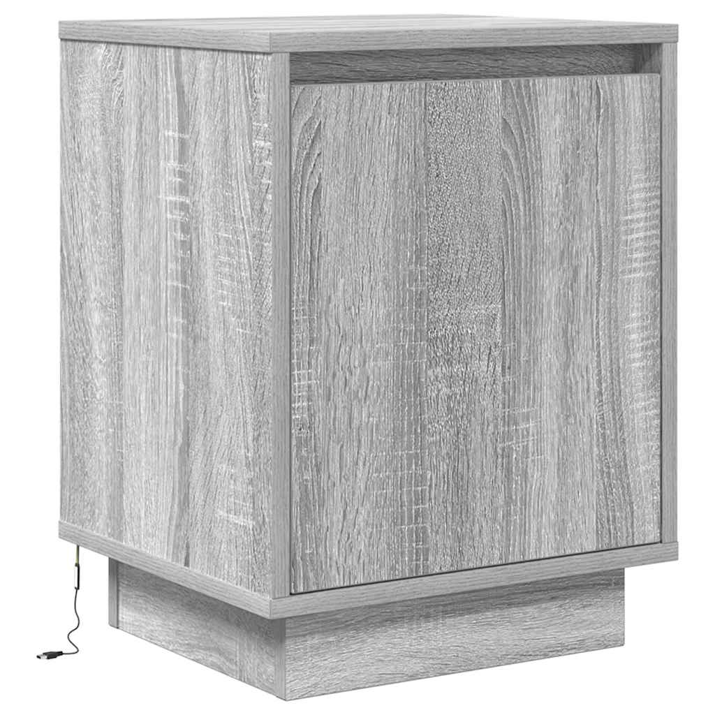 vidaXL Bedside Cabinet with LED Lights Grey Sonoma 38x34x50 cm 3