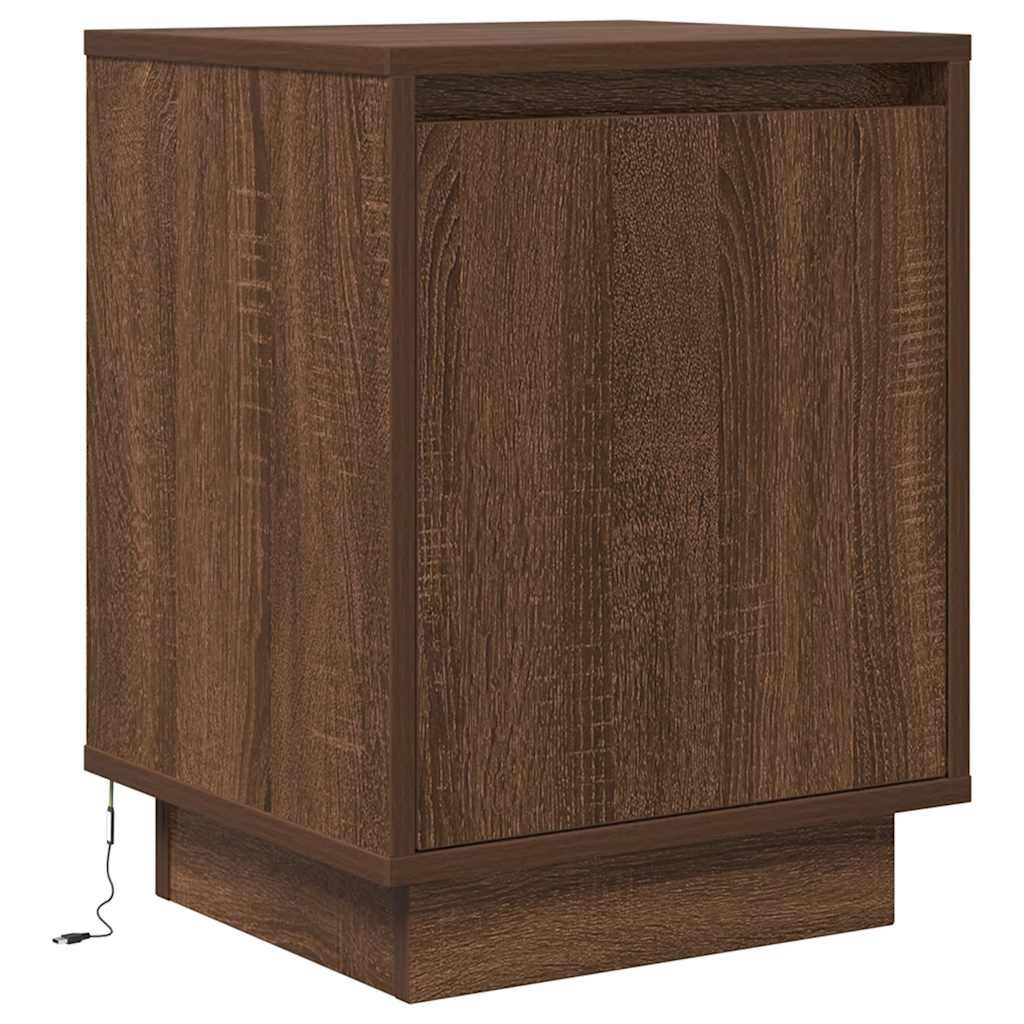 vidaXL Bedside Cabinet with LED Lights Brown Oak 38x34x50 cm 3