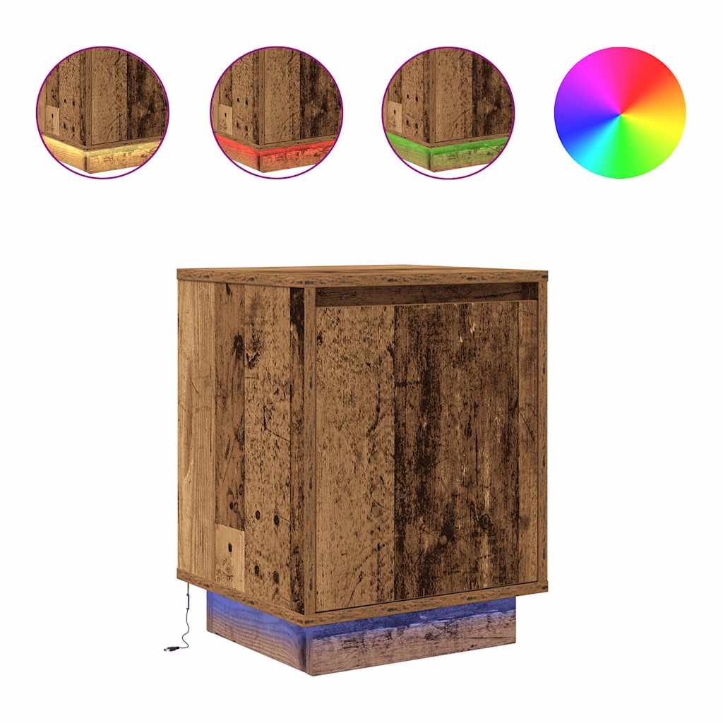 vidaXL Bedside Cabinet with LED Lights Old Wood 38x34x50 cm 2