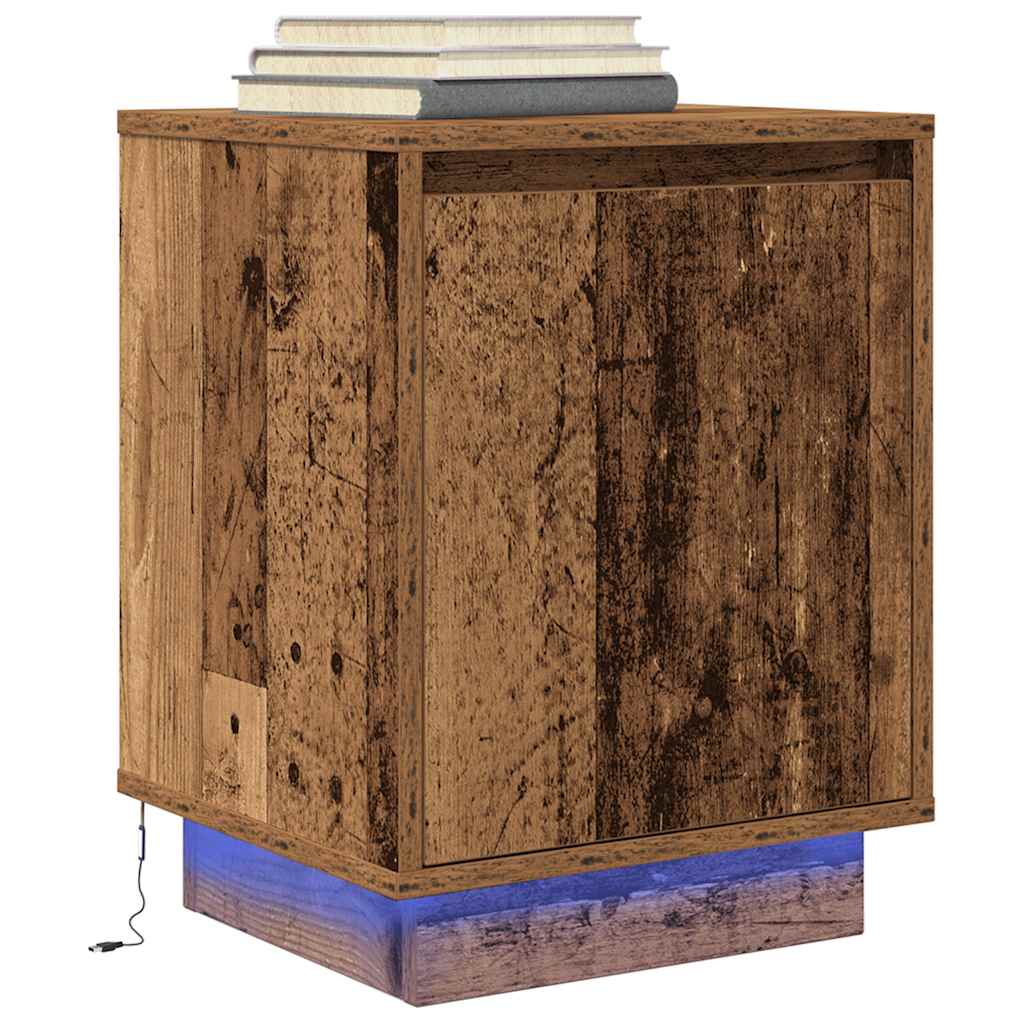 vidaXL Bedside Cabinet with LED Lights Old Wood 38x34x50 cm 1