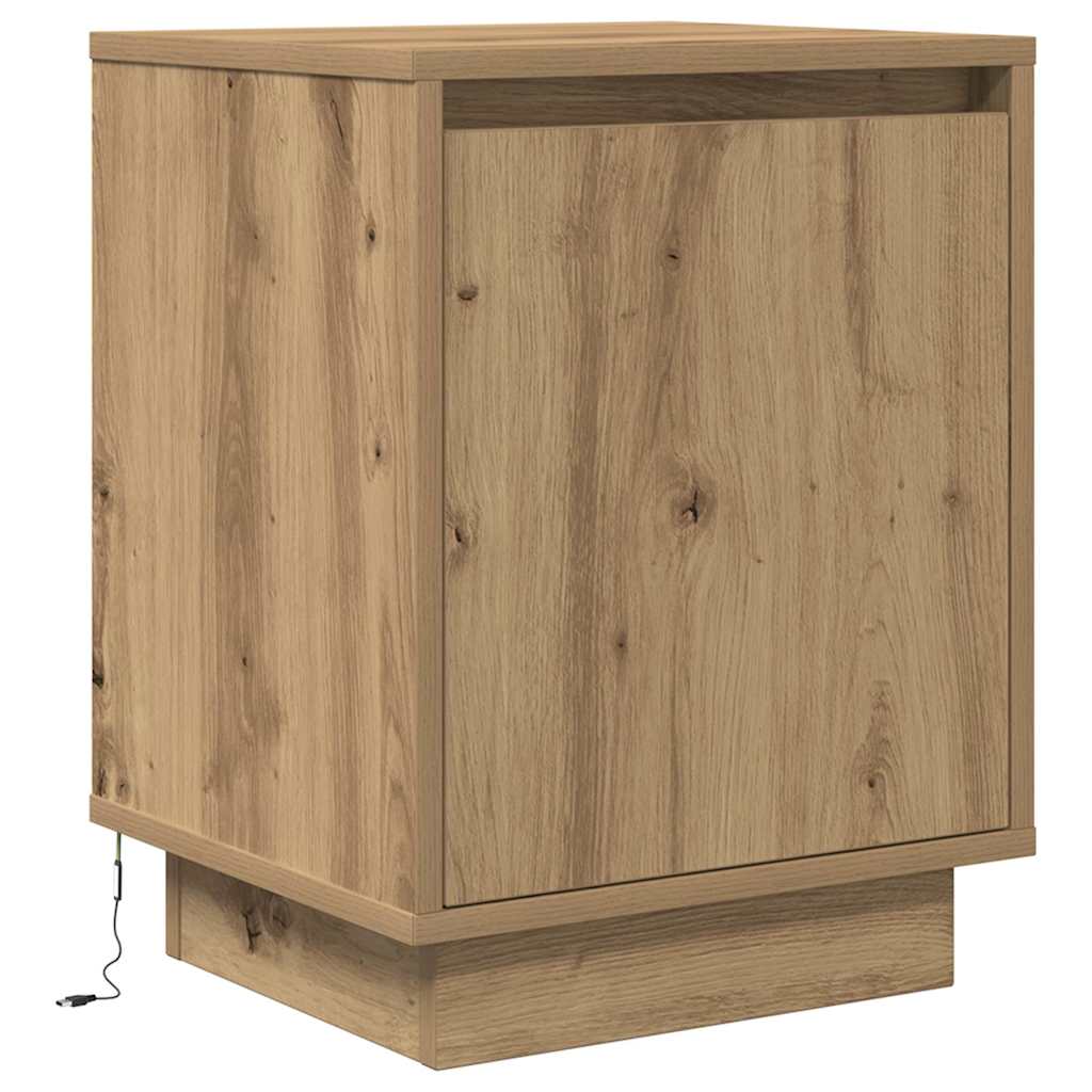 vidaXL Bedside Cabinet with LED Lights Artisan Oak 38x34x50 cm 3