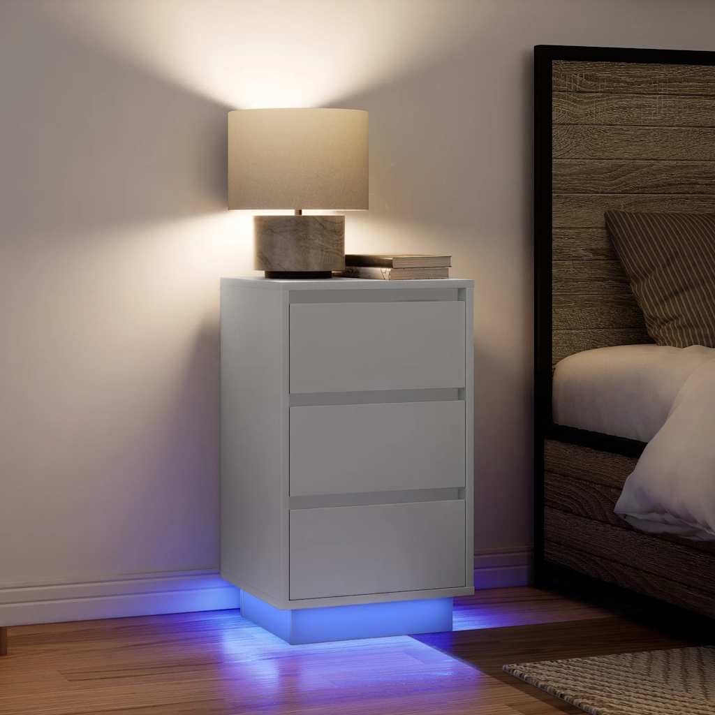 Bedside Cabinet with LED Lights 1 in White