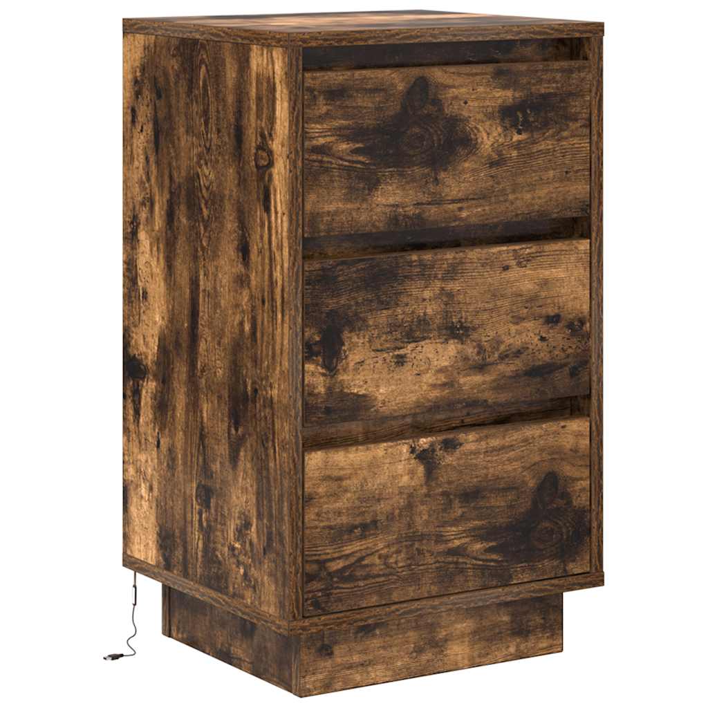 vidaXL Bedside Cabinet with LED Lights Smoked Oak 38x34x65 cm 3