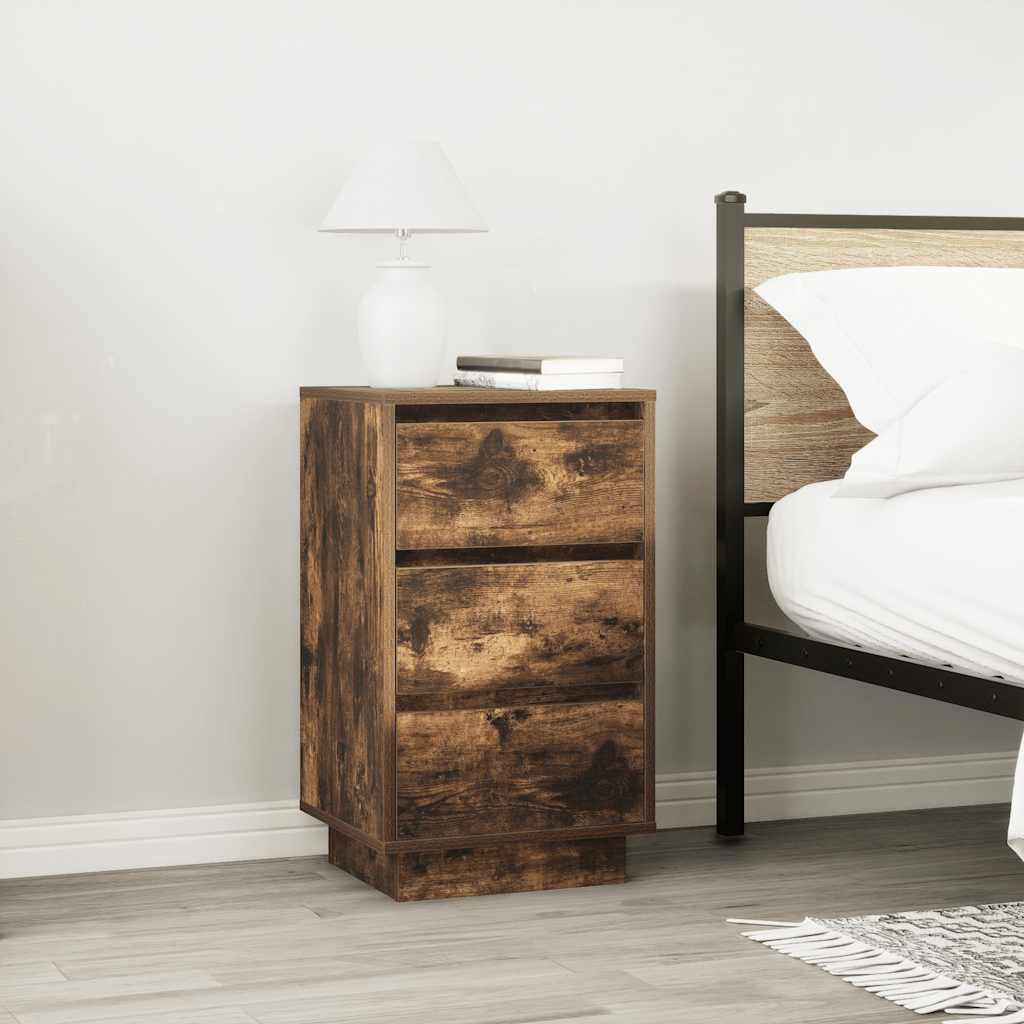 vidaXL Bedside Cabinet with LED Lights Smoked Oak 38x34x65 cm 4