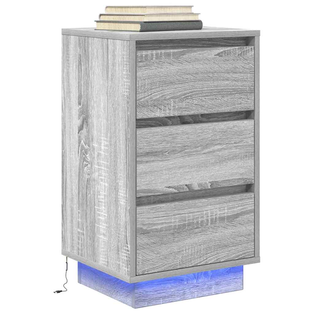 vidaXL Bedside Cabinet with LED Lights Grey Sonoma 38x34x65 cm 5