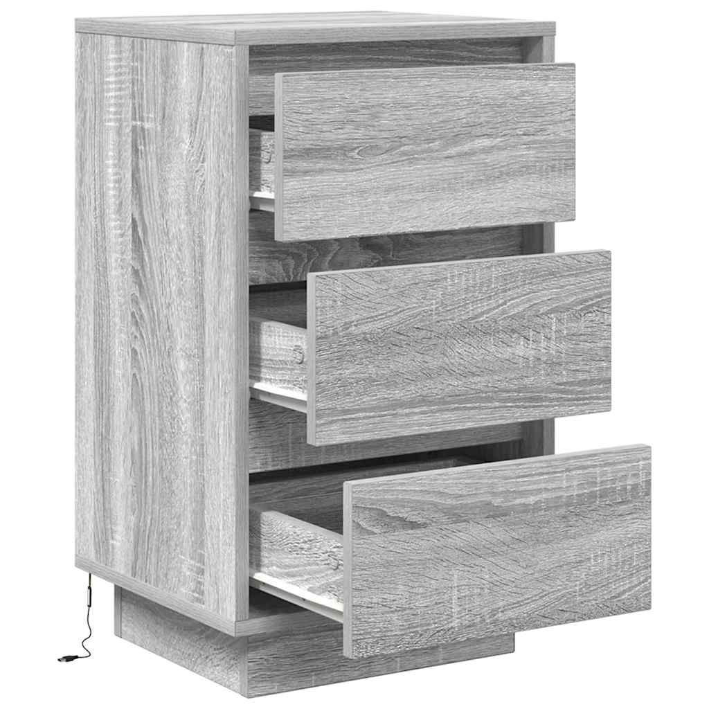 vidaXL Bedside Cabinet with LED Lights Grey Sonoma 38x34x65 cm 6